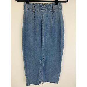 Vintage Honors Womens Straight Pencil Structured Medium Wash Denim Skirt 3/4
